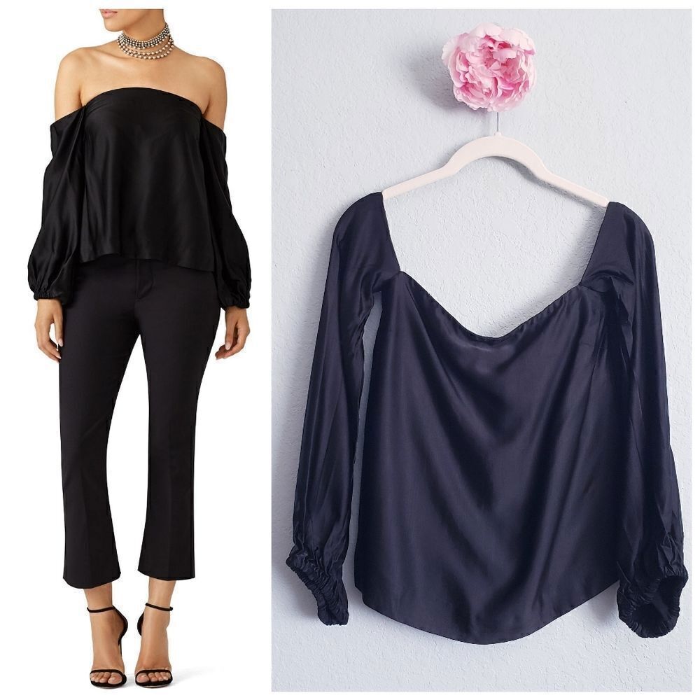 Elizabeth and James Black Nolita Satin Off Shoulder Top